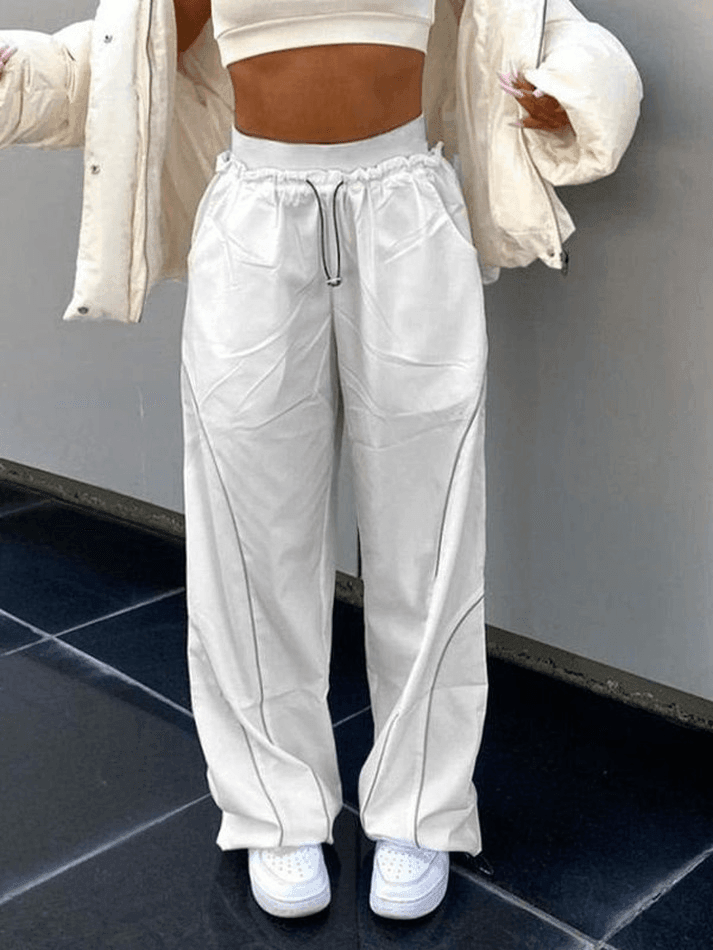 White Hip Hop Pintuck Detail Straight Leg Pants