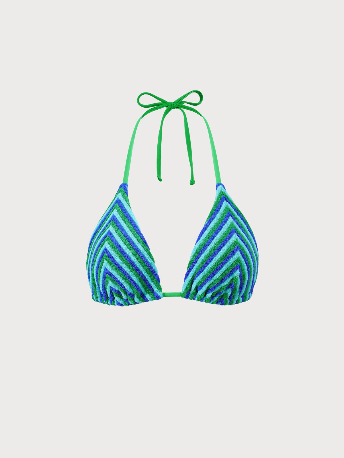 Blue Plush Texture Stripe Halter Bikini Top