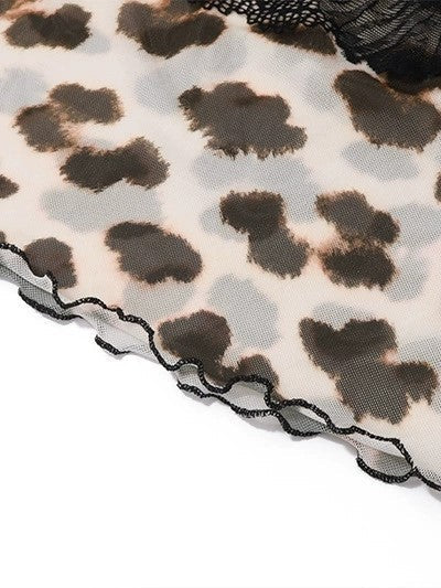 Vintage Leopard Print Lace Patchwork Mesh Cami Top