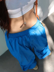 Blue Retro High Waist Wide Leg Cargo Pants