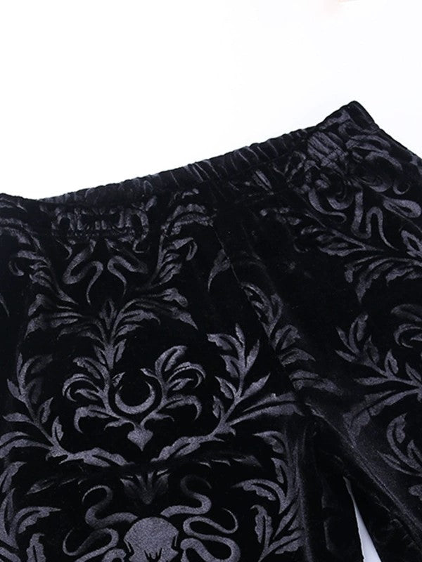 Black Vintage Embossed Velour Flare Pants