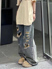 Blue Hip Hop Distressed Ripped Boyfriend Jeans