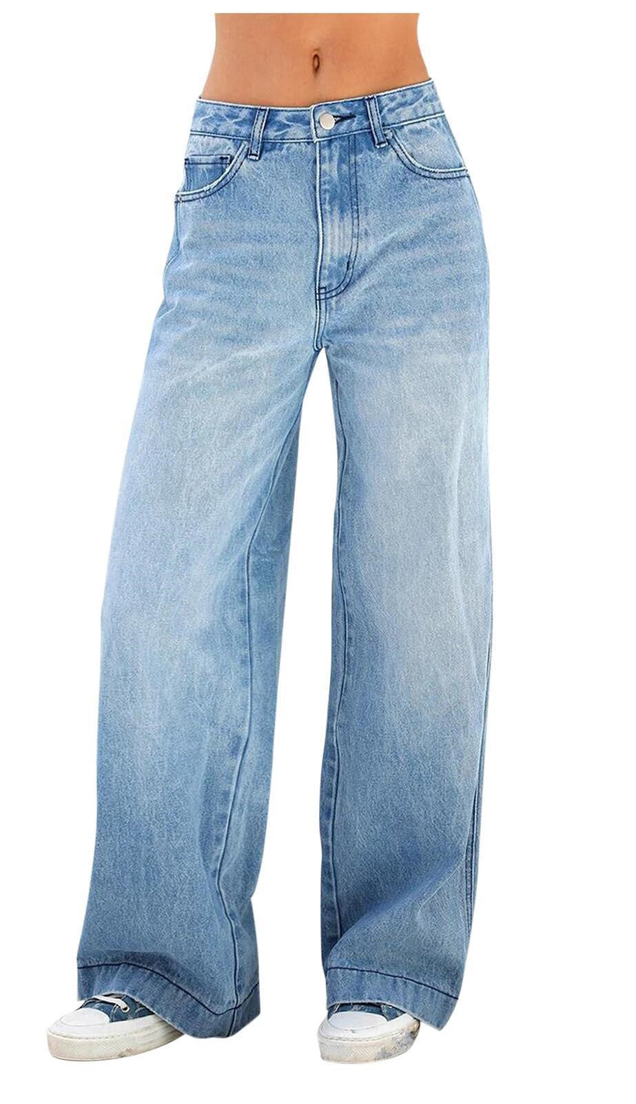 Vintage Blue Washed Effect Versatile Boyfriend Jeans