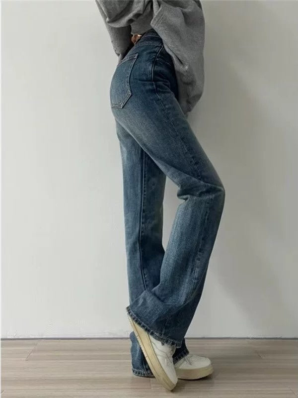 Blue Vintage Versatile Slim Flare Jeans with High Waist