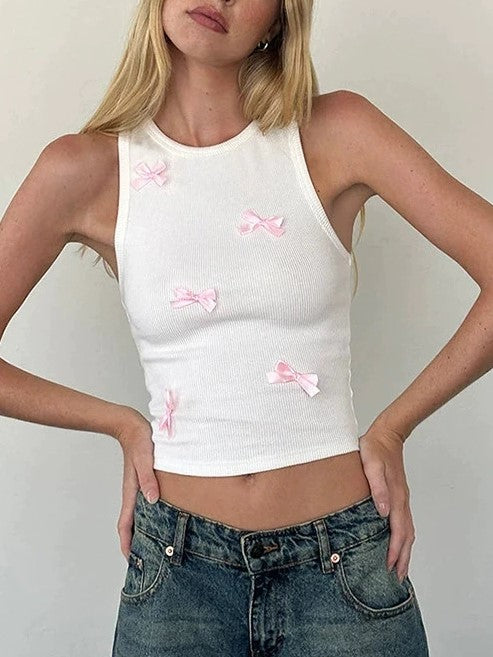 Sweet Bow Round Neck Tank Crop Top