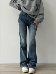 Blue Vintage Versatile Slim Flare Jeans with High Waist