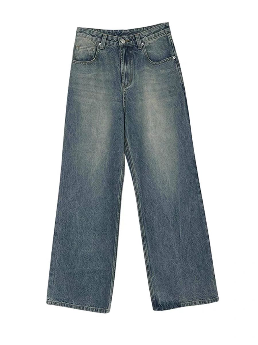 Vintage Washed Effect Wide Leg Jeans