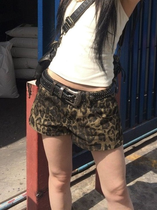 Hip Hop Leopard Print Low Rise Denim Shorts