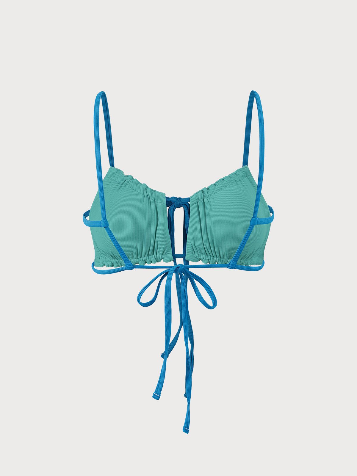 Blue Reversible Tie Front Bikini Top