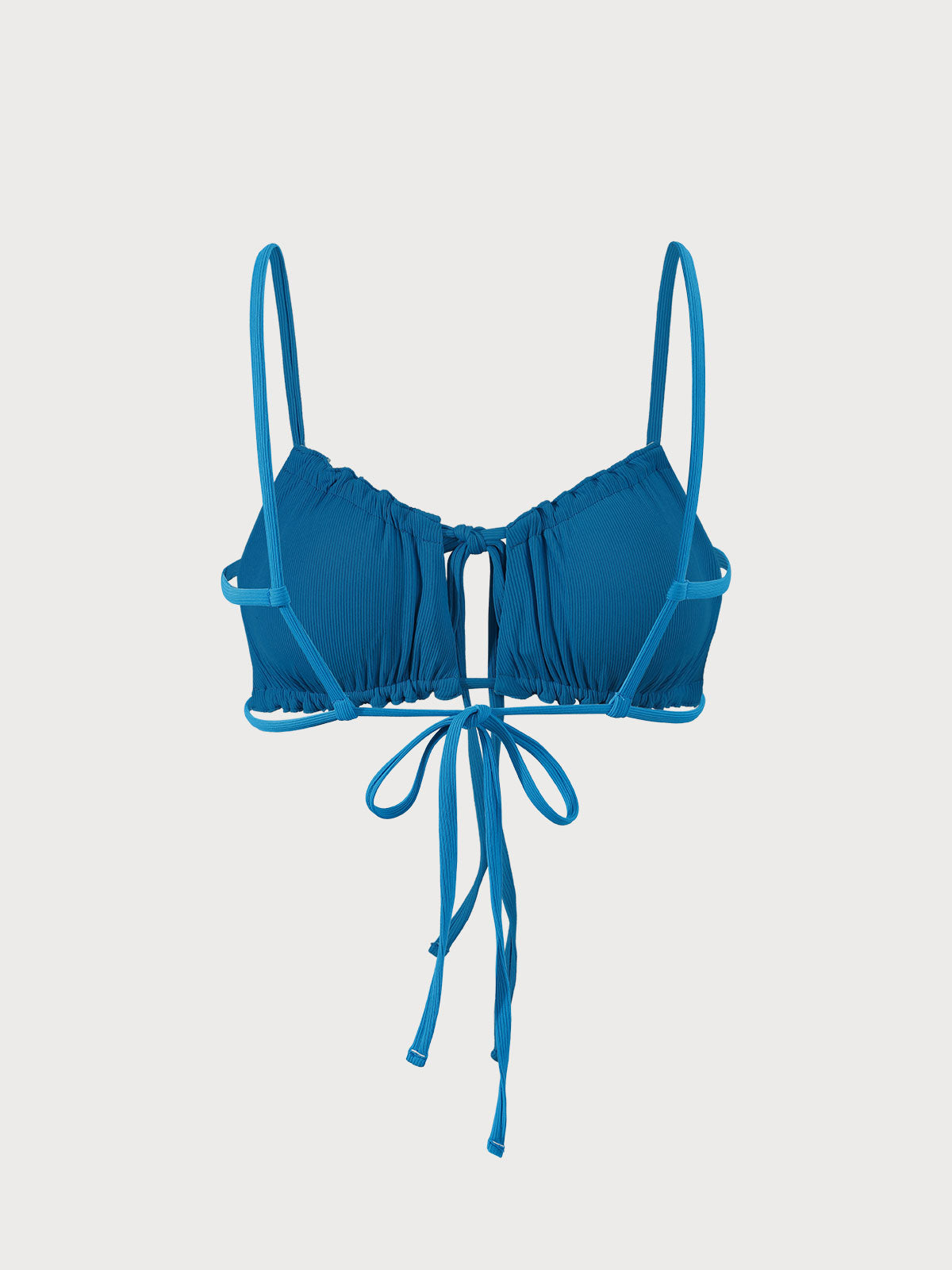 Blue Reversible Tie Front Bikini Top