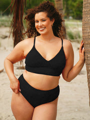 Black Ribbed Plus Size Bikini Bottom