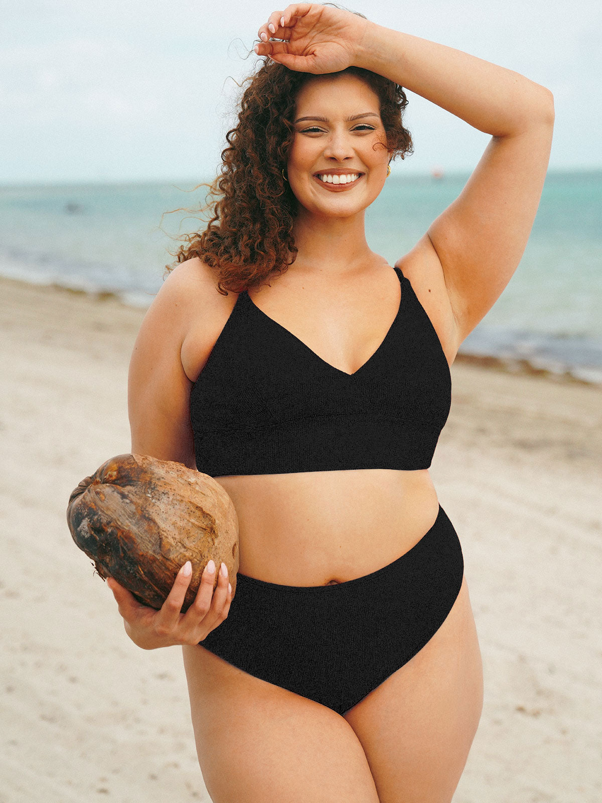 Black Ribbed Plus Size Bikini Bottom