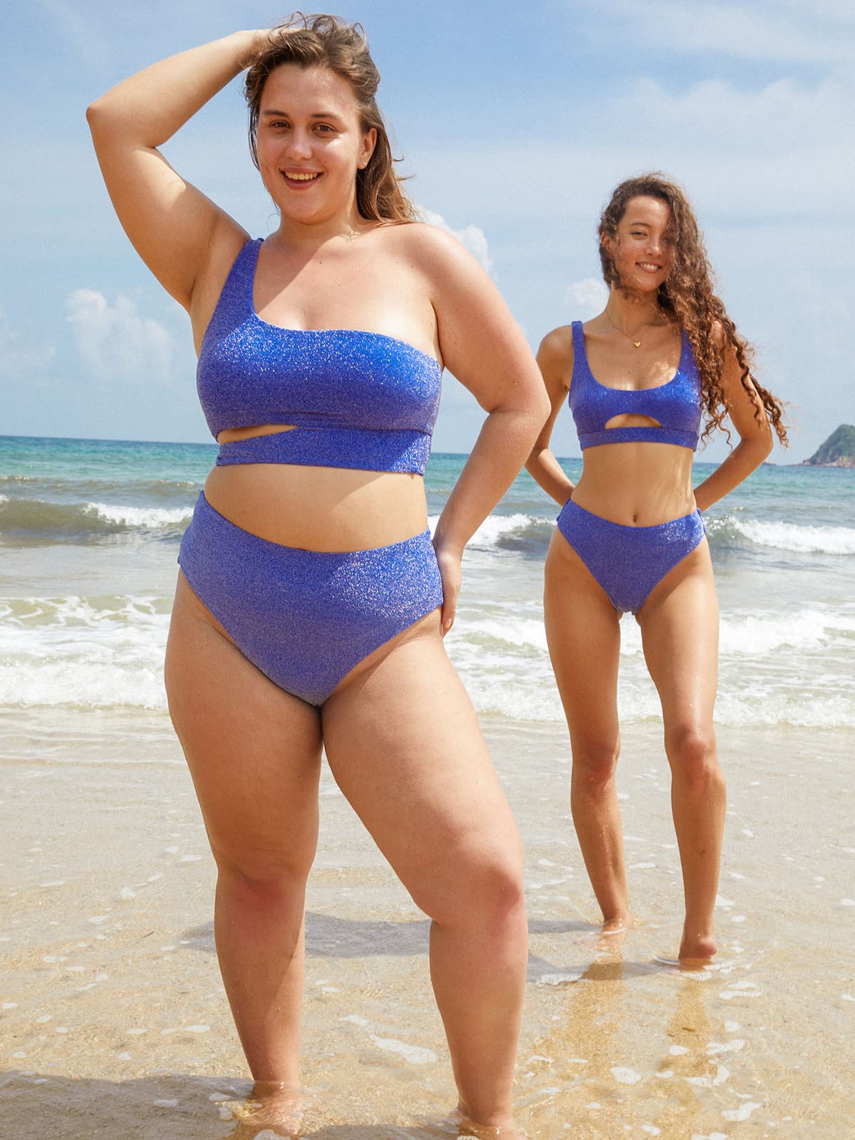 Blue Lurex Moderate Bikini Bottom