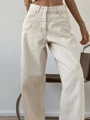 White Vintage Straight Leg Baggy Boyfriend Jeans with Splice