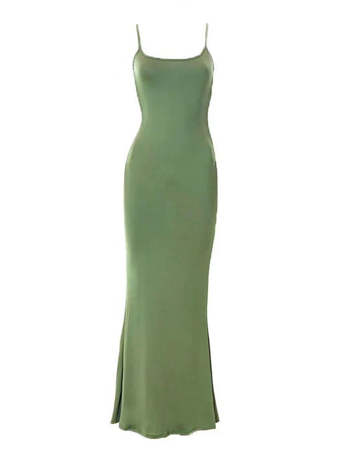 Solid Classic Strap Bodycon Rib Maxi Dress