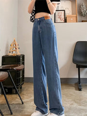 Basic Baggy Summer Cooling Jeans with High Waist