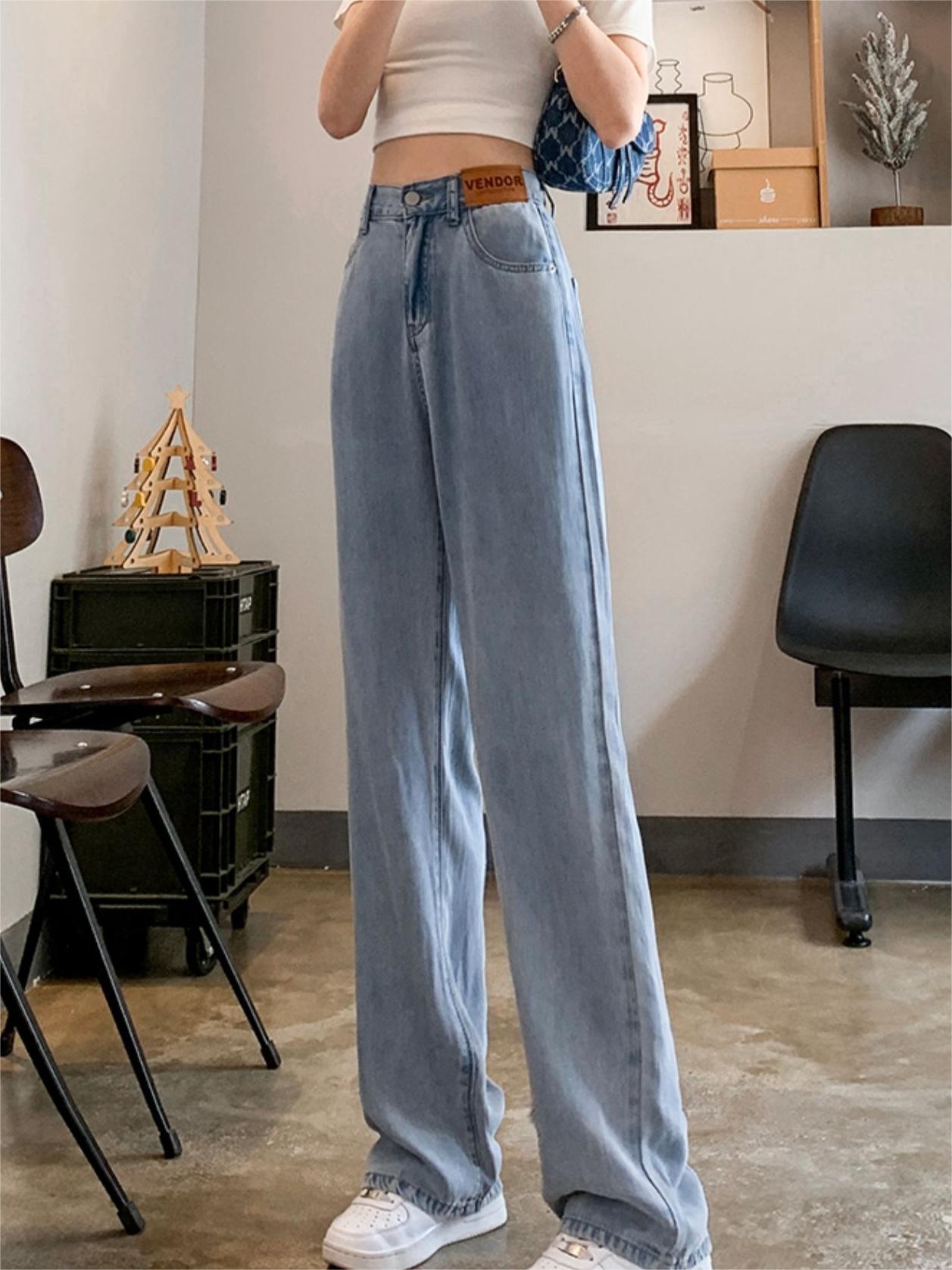 Basic Baggy Summer Cooling Jeans with High Waist