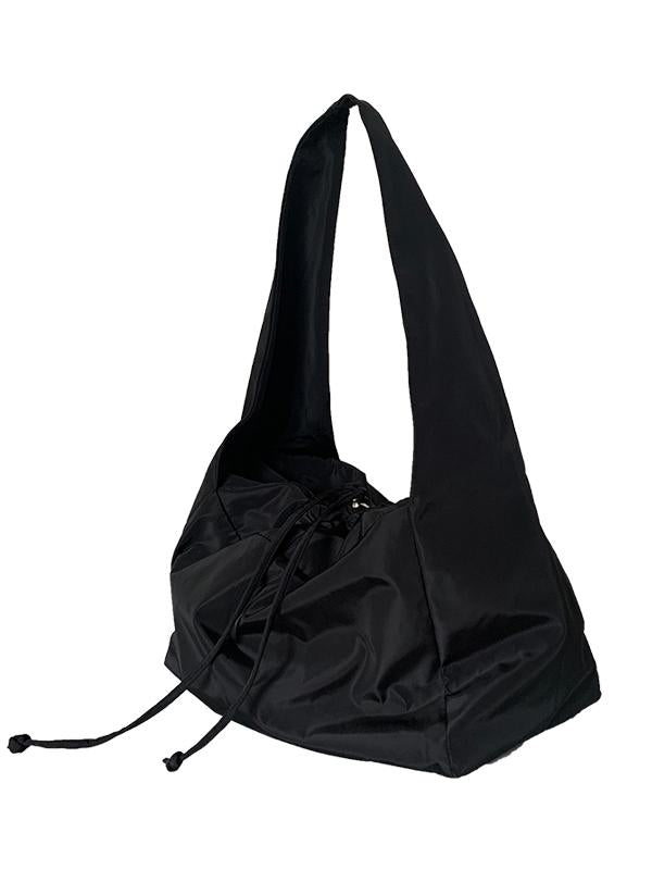 Black Nylon Shoulder Bag with Drawstring