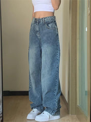 Blue Washed Effect Basic Boyfriend Jeans