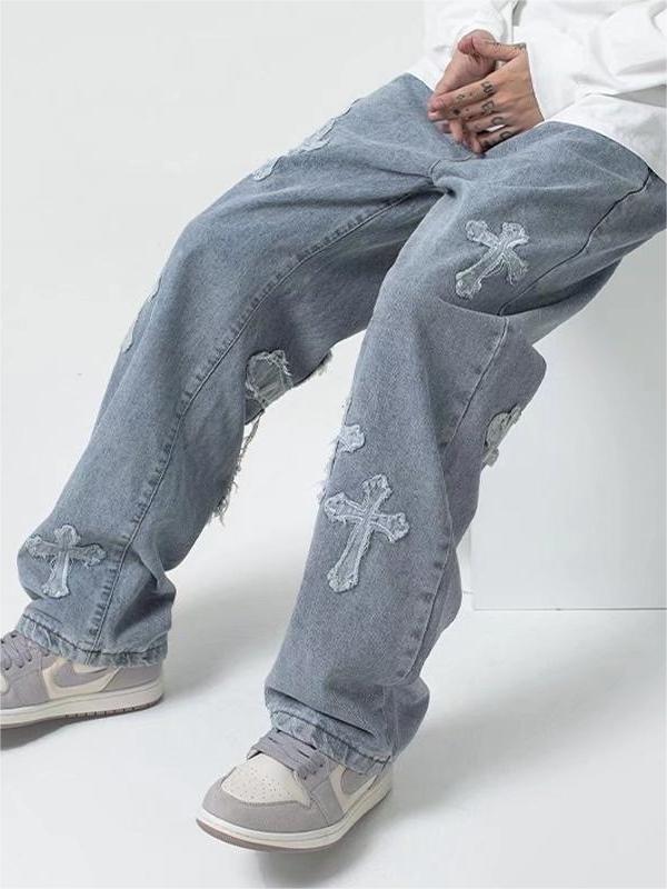 Men's Blue Vintage Jeans with Cross Patch