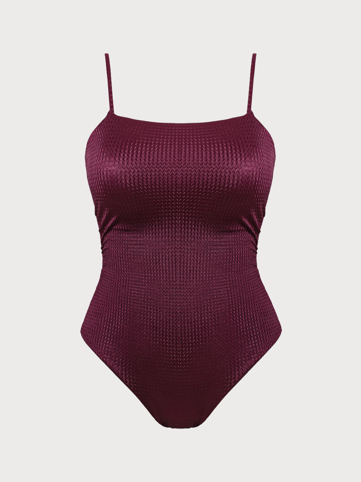 Burgundy Textured Backless Plus Size One-Piece Swimsuit