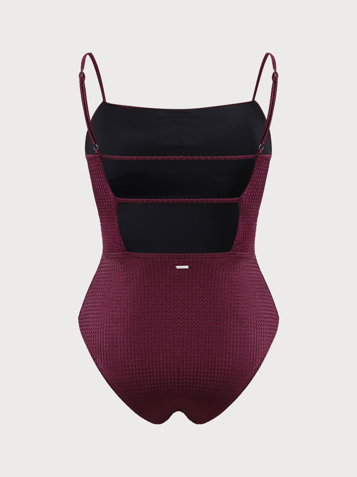 Burgundy Textured Backless Plus Size One-Piece Swimsuit