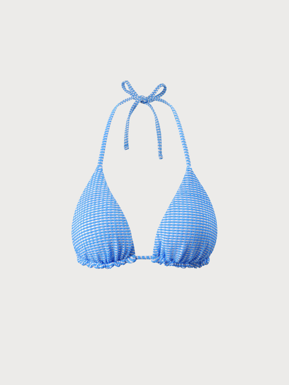 Blue Textured Striped Halter Bikini Top