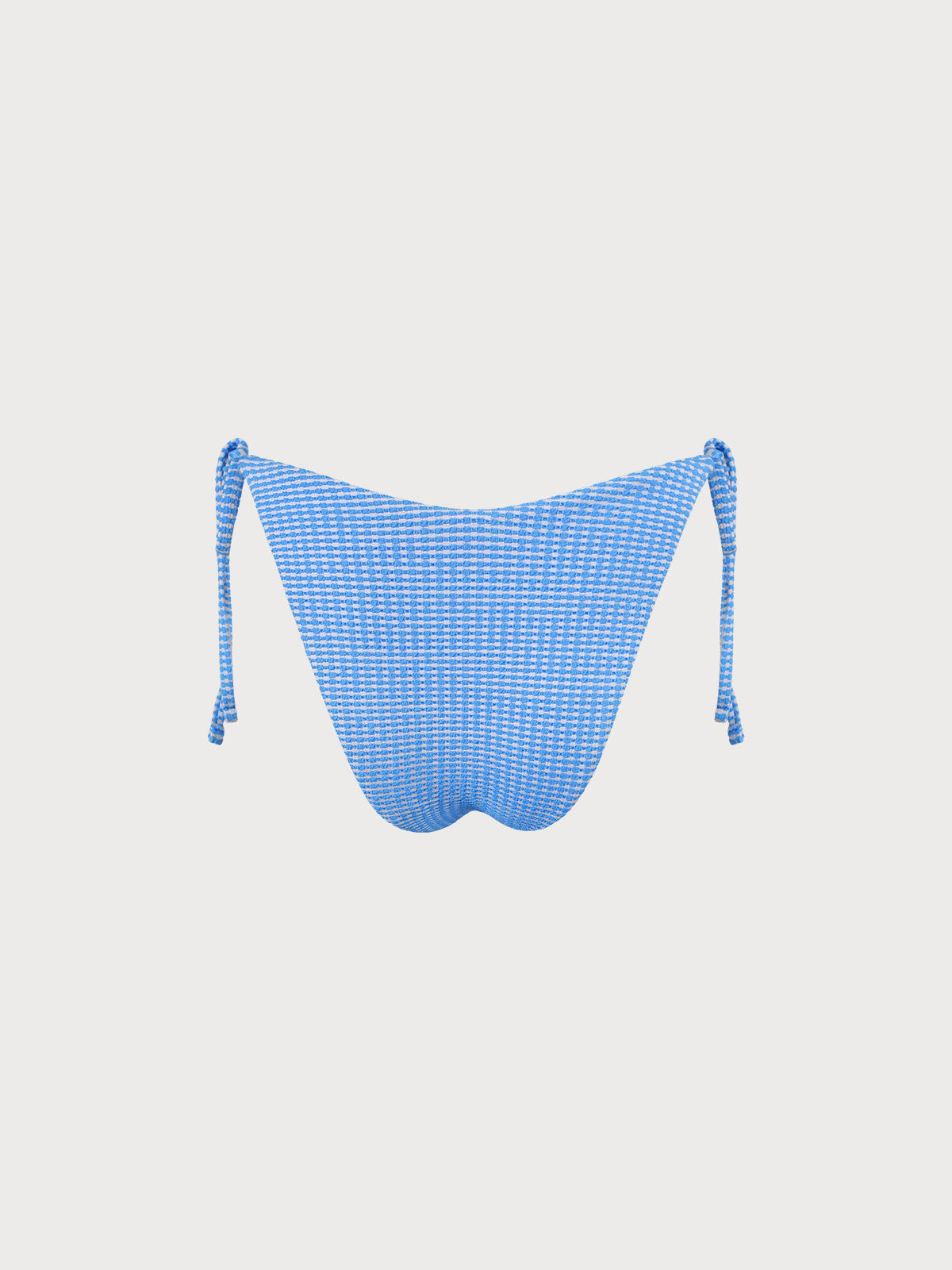 Blue Textured Striped Tie Bikini Bottom