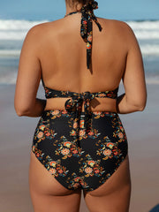 Black V-Cut Floral Plus Size Bikini Bottom