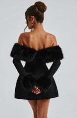 Imara - Off-Shoulder Fur Sleeve Mini Dress